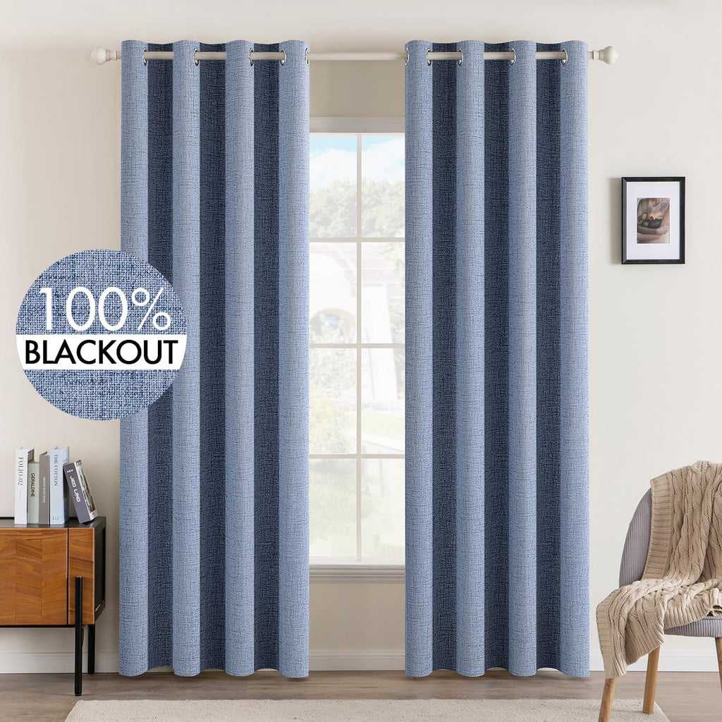 Miulee Linen Texture Curtains for Bedroom Solid 100% Blackout Thermal Insulated Stone Blue Curtains Grommet Room Darkening Drapes Luxury De…