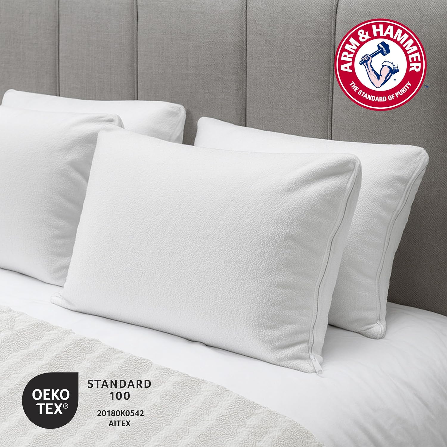 Armhammer Arm & Hammer Soft Terry Body Pillow Protector, Waterproof, Zipper Closure, White, King, 2-Pack White