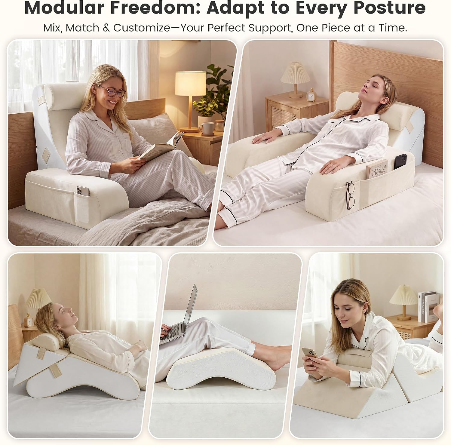 ElevateYourHome, EnhanceEver Homkdom Reading Pillow for Sitting in Bed Adult, 20" Back Pillow for Bed Sitting up with Armrests & Sto…