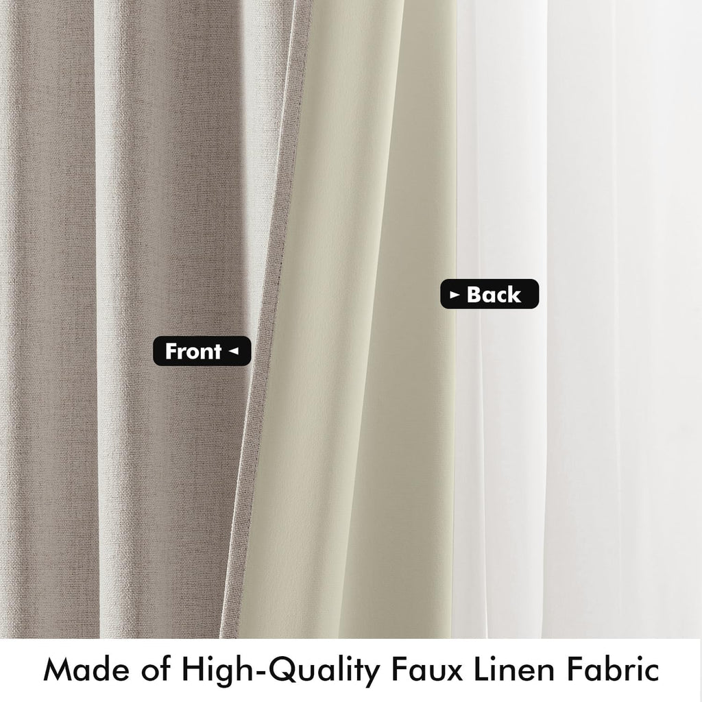 Miulee 90 Inch Long 100% Blackout Linen Curtains for Bedroom, Ivory Solid Luxury Decor Thermal Insulation Room Darkening Drapes for Living…