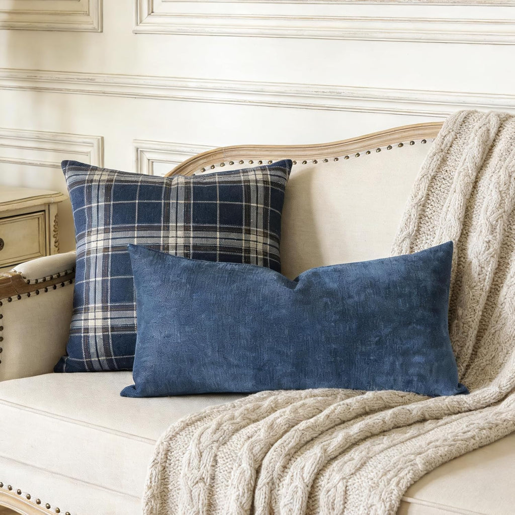 Slow Cow Chenille Rectangular Pillow Cover Pillowcase Decorative Lumbar Throw Pillow Cover for Couch Sofa 12 x 24 Inches Navy Blue