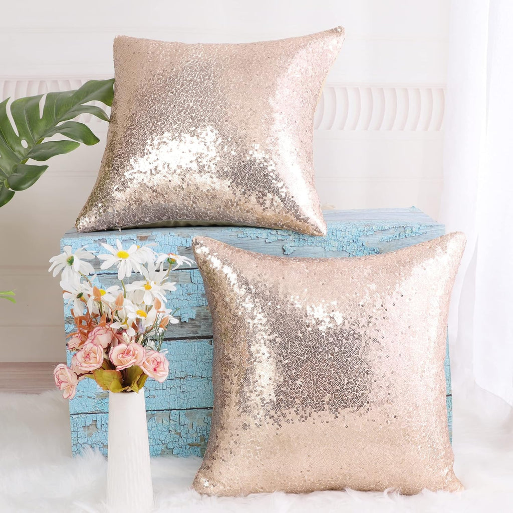 uxcell 2 Pcs Sequin Throw Pillow Covers, Shiny Sparkling Comfy Satin Cushion Covers, Decorative Pillowcases for…