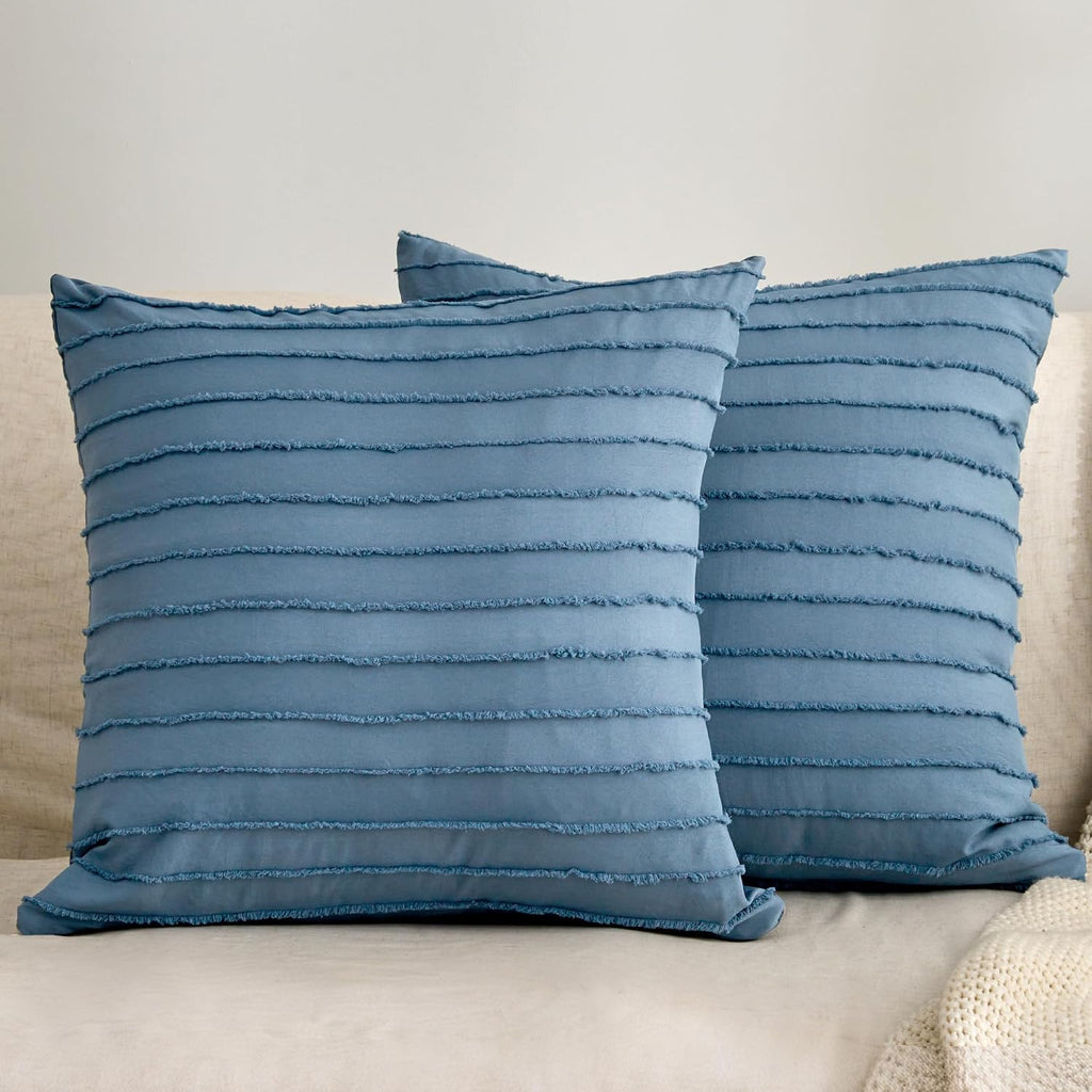 Jellymoni 2 Pack Blue Pillowcases 18" x18", Soft Microfiber Striped Tufted Pillow Covers(Pillows are not Included) 2 Pack 18 inches Blue