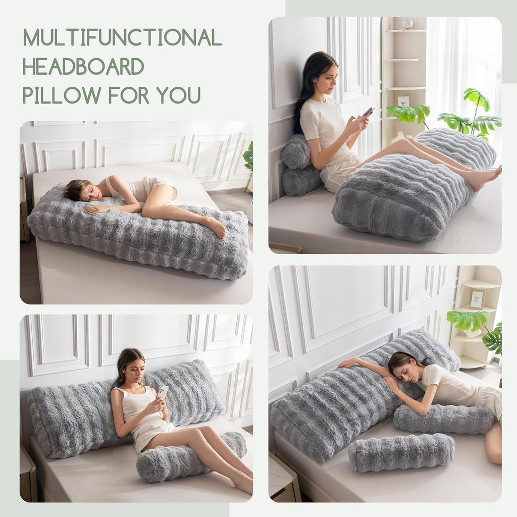 HIGOGOGO Headboard Pillow Queen, Ultra-Soft Wedge Pillow with 2 Cylindrical Neck Pillows, Memory Foam Filling, Back Support Pillows for Bed…