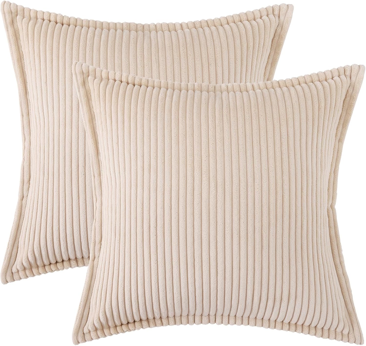 Mecatny Corduroy Summer Throw Pillow Covers 20x20 Set of 2, Neutral Decorative Soft Boho Couch Pillow Covers with Broadside for Sofa…