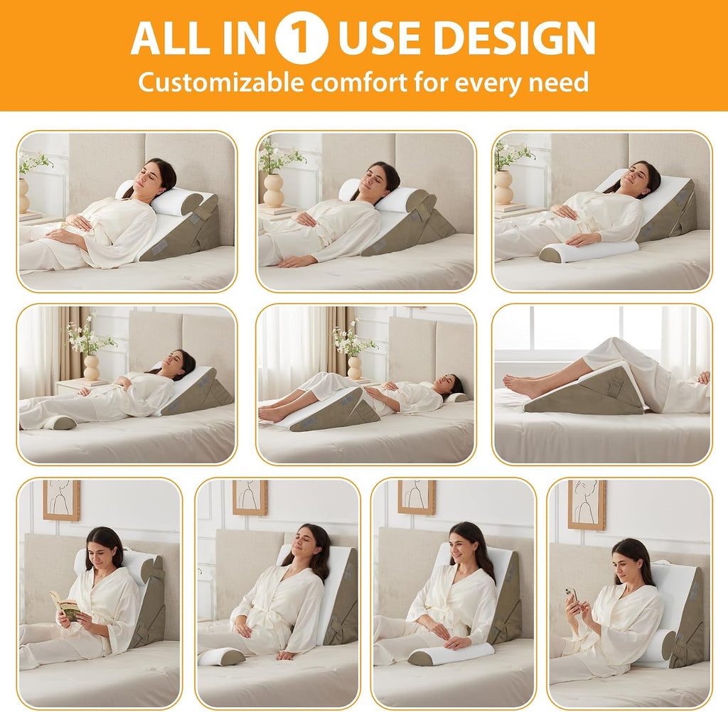 Ruqmuis 3PCS Wedge Pillow Set for After Surgery, Adjustable 9&12 Inch Bed Wedge Pillow for Sleeping, Incline Pillow Wedge for Headboard, Po…