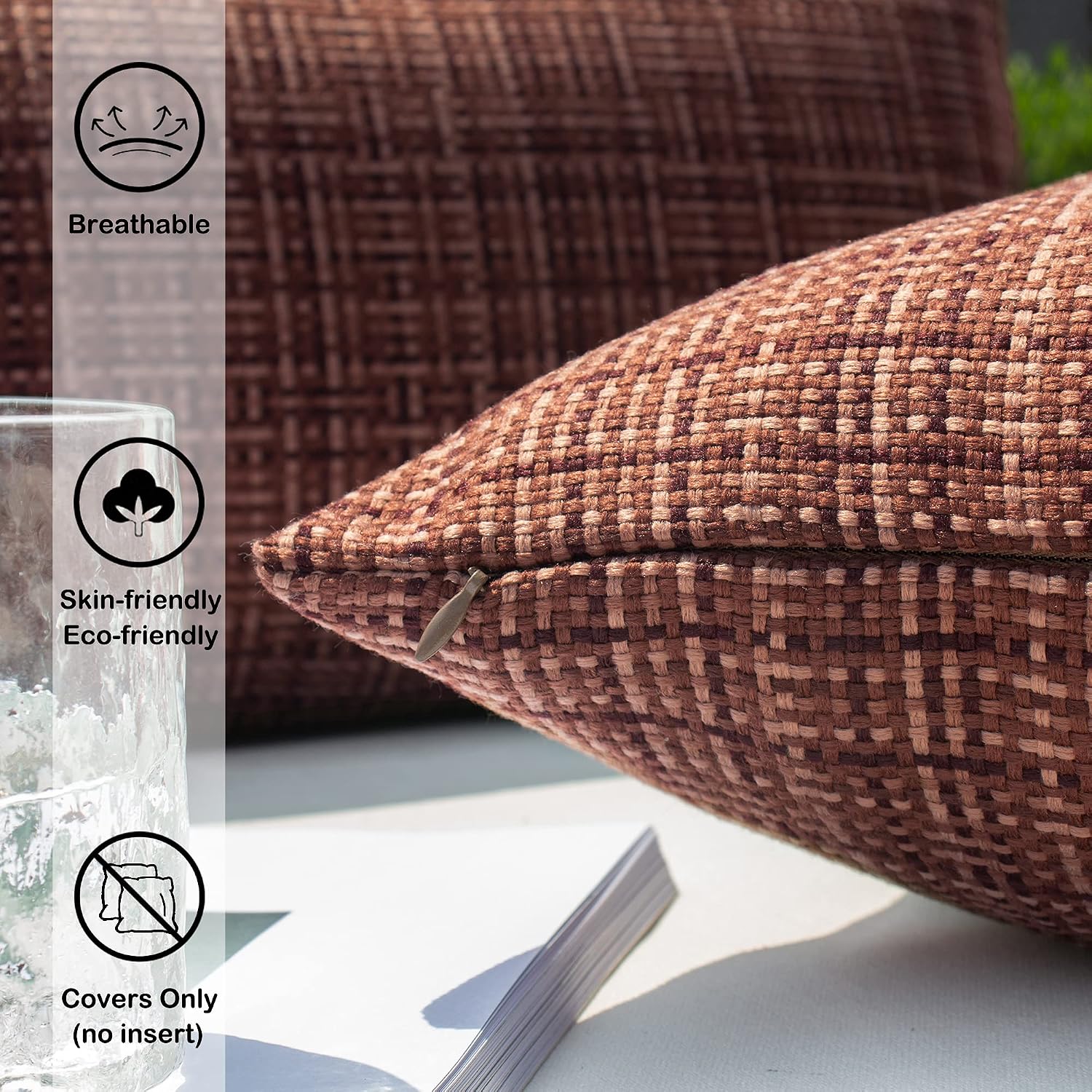 Kevin Textile Pack of 2 Decorative Outdoor Waterproof Throw Pillow Covers Stripe Square Pillowcases Modern Cushion Cases for Patio Couch…
