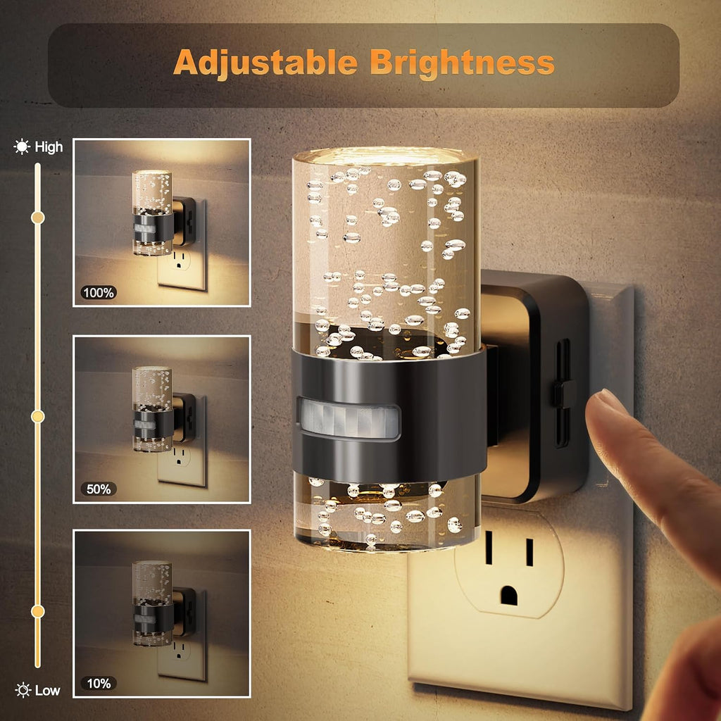 JandCase Motion Sensor Night Light, Night Lights Plug Into Wall, 2 Pack 3000k LED Dimmable Night-Lights with Adjustable Brightness…