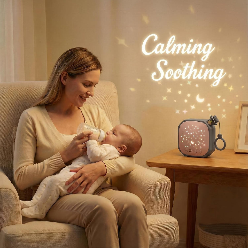 Junificent Portable White Noise Sound Machine with Star Projector | Sound relaxation Calm Music Machine Baby Sleep Soother with Hook for…