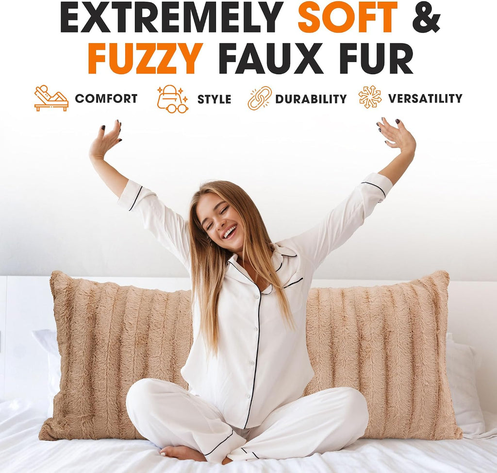 CheerCollection Cheer Collection Faux Fur Long Body Pillow - Accent Throw Pillow for Bed and Couch - Decorative Lumbar Pillow with Insert,…