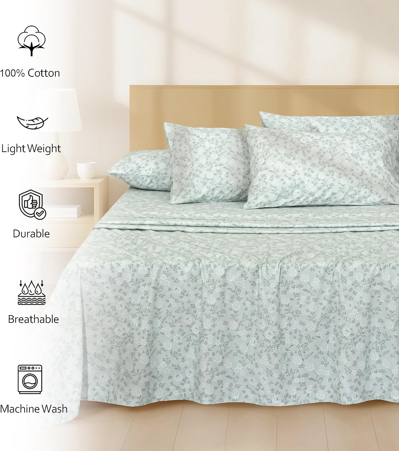 Ruvanti 100% Cotton Percale Sheets Full Size 6 Piece Set, Cooling Bed Sheets for Hot Sleepers, Deep Pocket 16”, Breathable Lightweight & Du…