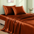 VACVELT 4pcs Rust Orange Satin Sheets Queen Size Bed Set, 15 Inch Deep Pocket Silky Satin Sheet Set, Soft Satin Bedding Set Cooling &…