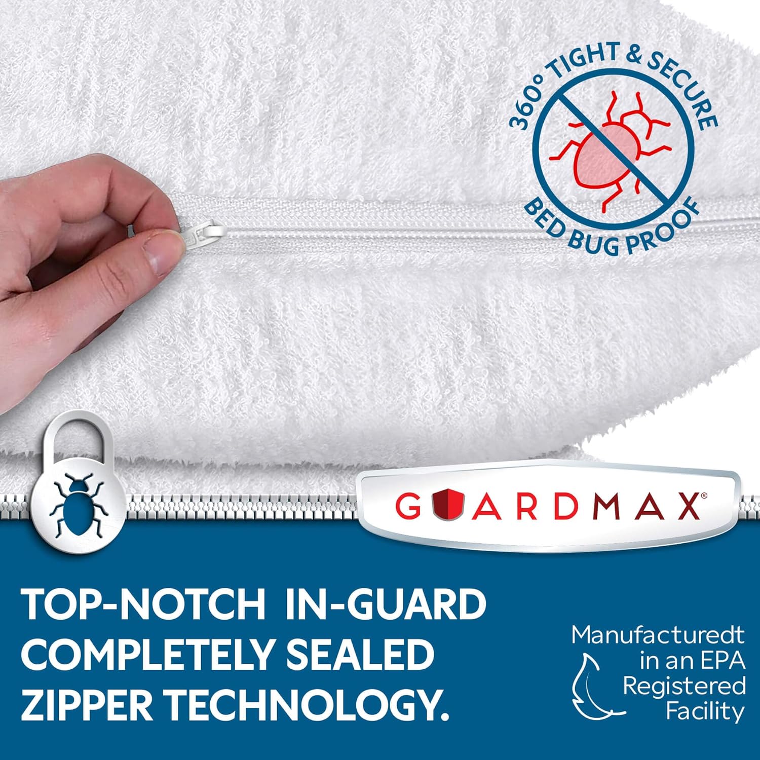 Guardmax Terry Cotton Pillow Protector with Zipper King Size - 2 Pack - 100% Waterproof, Bed Bug Proof, Dust Mite Proof, & Hypoallergenic P…