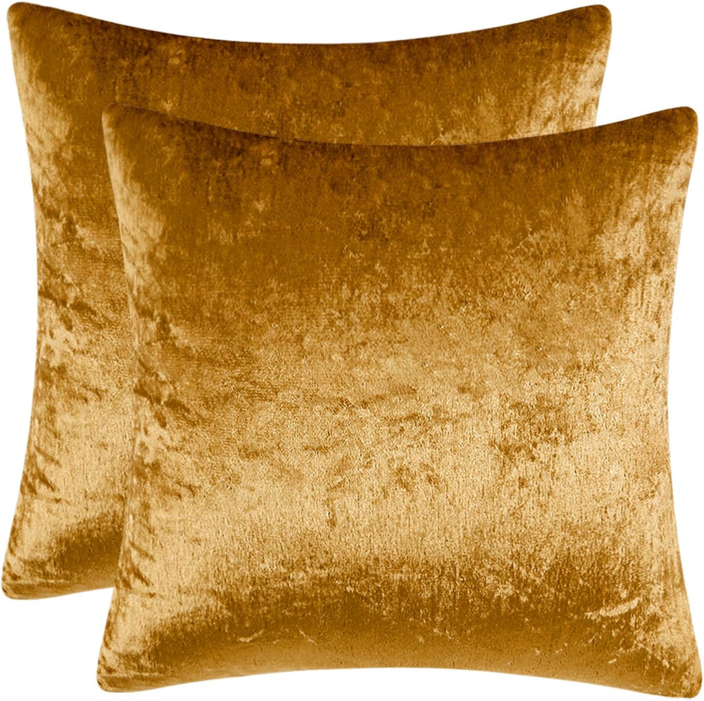 Miulee Velvet Throw Pillow Covers 14x14 Inch, Pack of 2 - Dark Gold, Soft Solid Small Decorative Pillow Covers Modern Luxury Home Decor for…