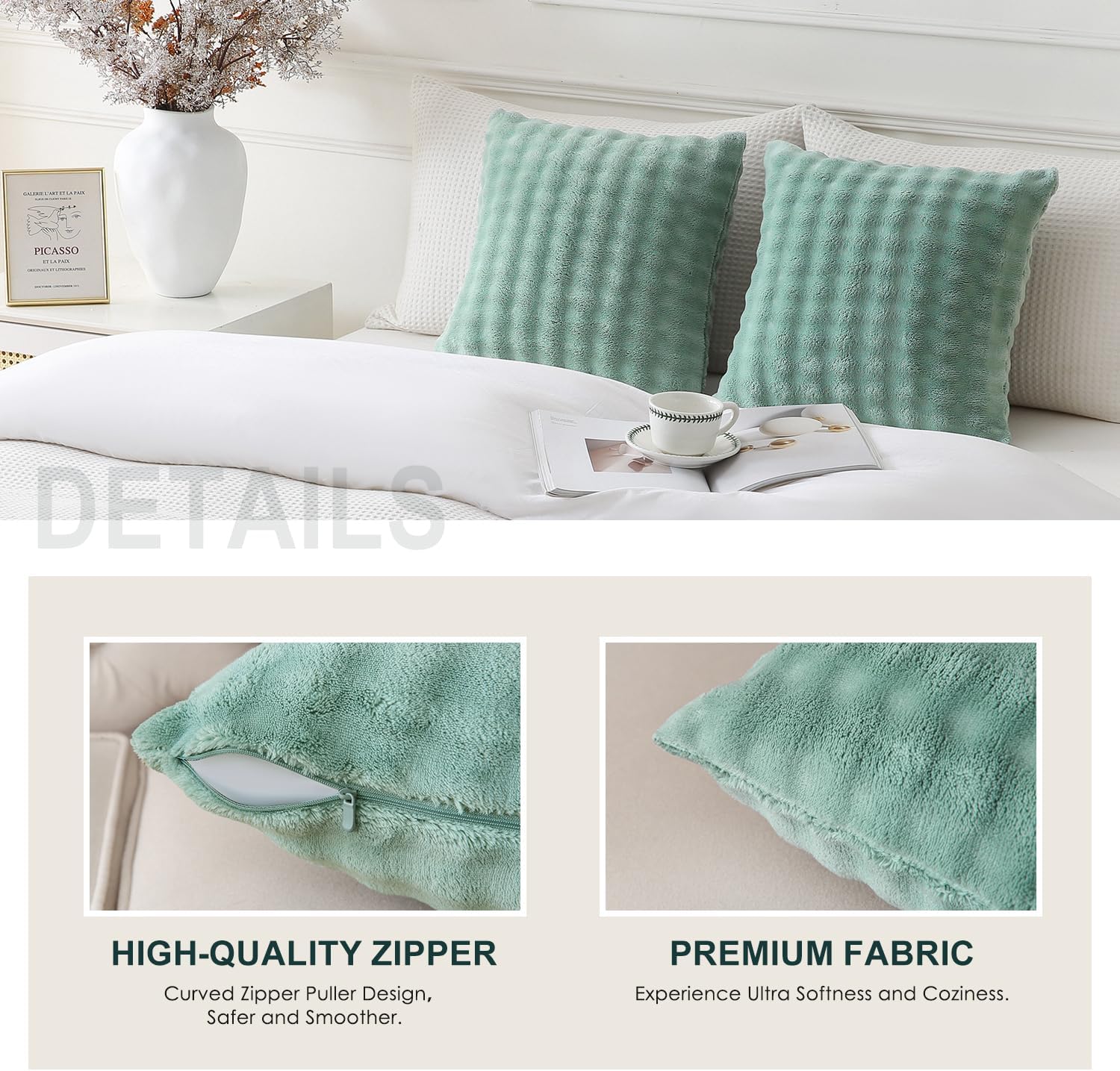 Sochow Decorative Throw Pillow Covers 18x18 Inches Set of 2, Soft Bubble Fleece Pillowcase Square Cushion Covers for Sofa Couch Bed, Sage G…