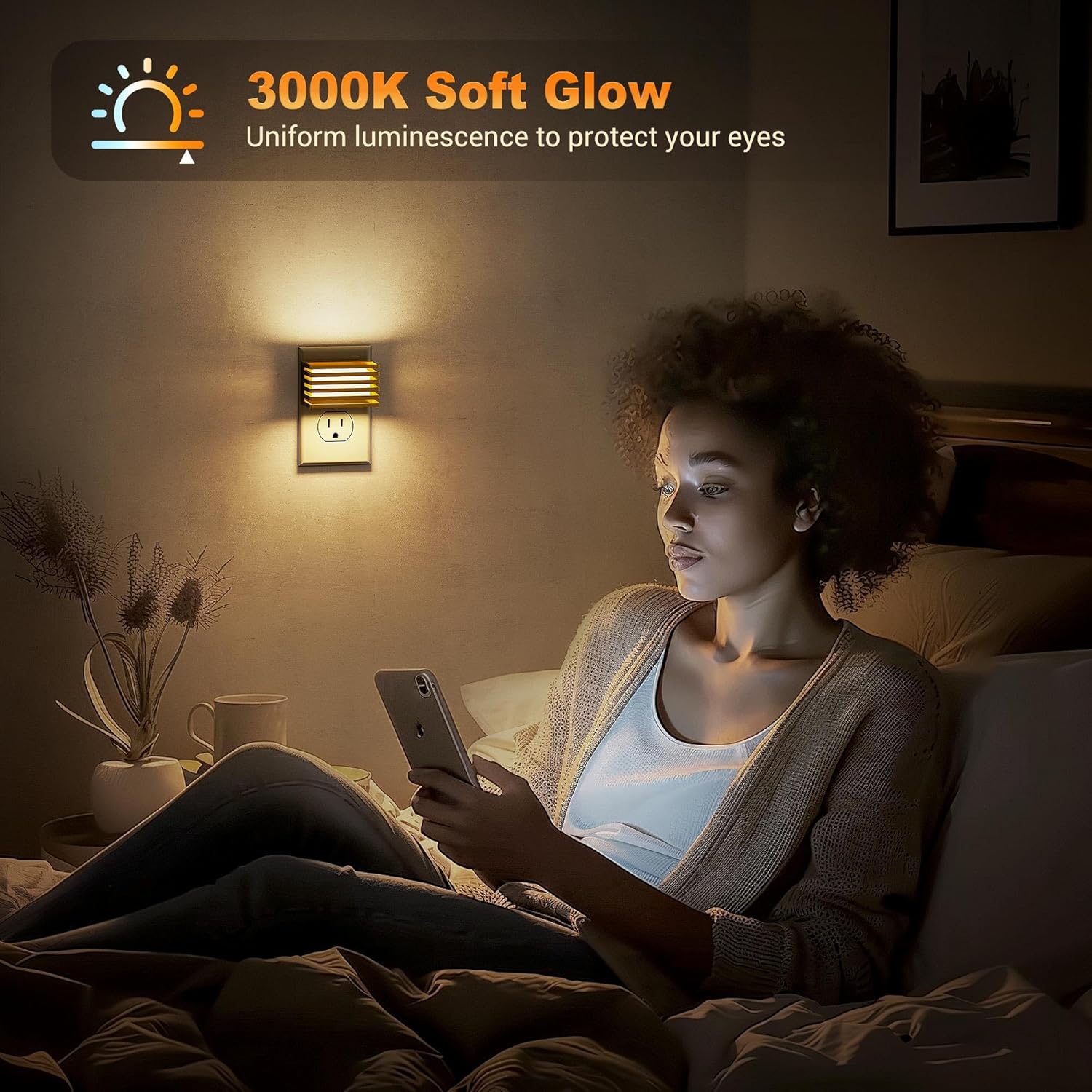 JandCase LED Night Light, Gold Night Lights Plug into Wall with Dusk to Dawn Sensor, Dimmable Plug in Night Light [2 Pack], Adjustable…