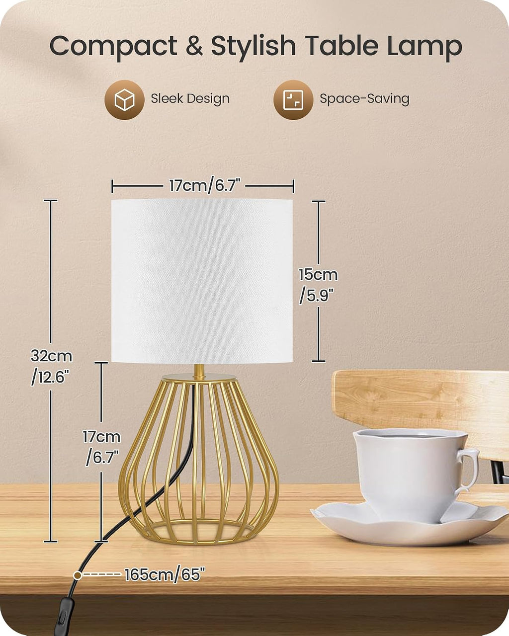 Gold Table Lamp Set of 2, Small Bedside Lamps Set of 2, 2700K LED Bulb Included, Gold Metal Base & White Linen Lampshade, Modern…