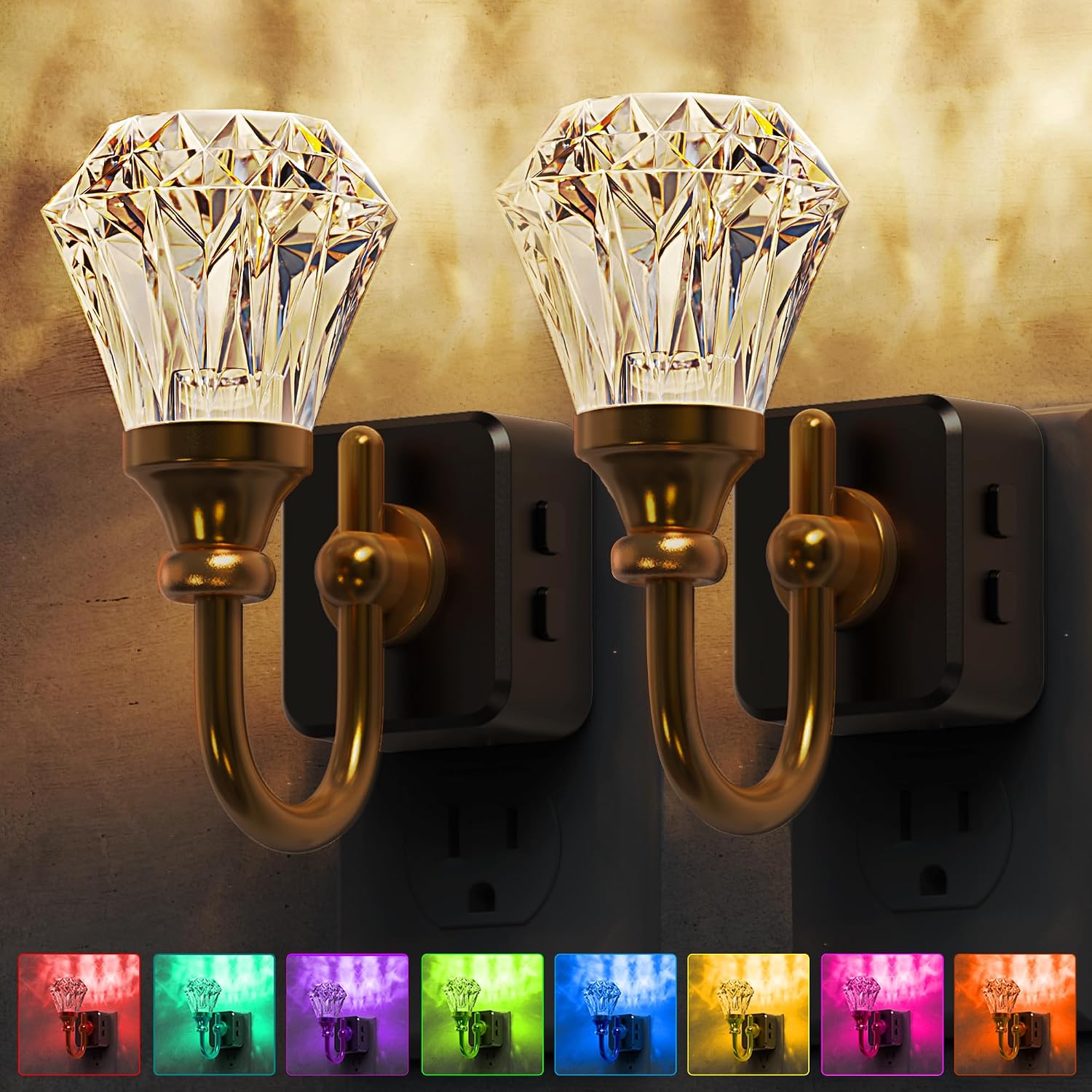 L LOHAS LED Night Lights Plug into Wall - 2 Pack 10-Color Changing RGB Floral Night Lights with Auto Sensor, 3 Brightness Levels…