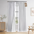 Boodii Snow White 96 Inch 100% Blackout Pinch Pleated Linen Curtains for Bedroom Living Room 2 Panels Set Farmhouse Back Tab Boho with Ther…