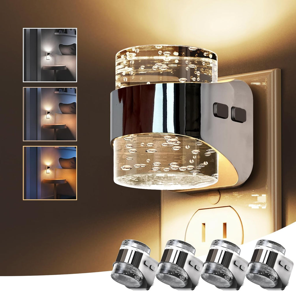 L LOHAS LED 4 Pack 3CCT Night Lights Plug into Wall, 3000K/4000k/5000K Adjustable Color Temperature Night Light, Bubble Nightlight with…