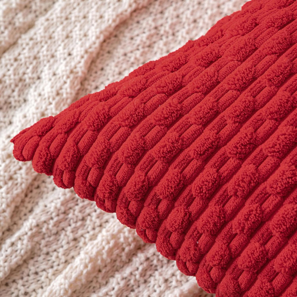 Miulee Red Throw Pillow Covers Soft Corduroy Decorative Set of 2 Boho Striped Pillow Covers Pillowcases Farmhouse Home Decor for Couch Bed…