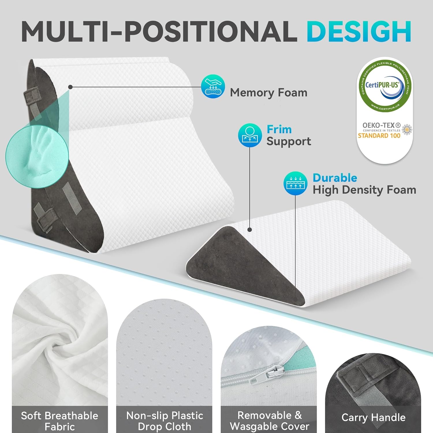 Bdeus 4PCS Bed Wedge Pillow Post Surgery, Orthopedic Sleeping Wedge Pillow Set for Back, Neck and Leg, Acid Reflux, GERD, Memory Foam Supp…