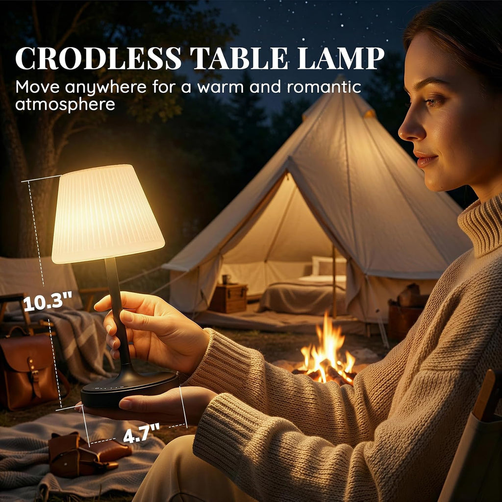 Audles Cordless Table Lamp, Waterproof Shower Lamp, 4000mAh Rechargeable Table Lamps, 3-Color Dimmable Light, Battery Operated Lamp Desk Ni…