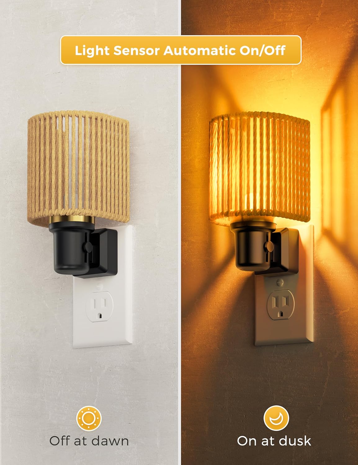 L LOHAS LED Night Lights Plug into Wall, Dimmable Night Light with Light Sensor, Amber Boho Nightlight Plug in Wall, Decorative Bohemian…