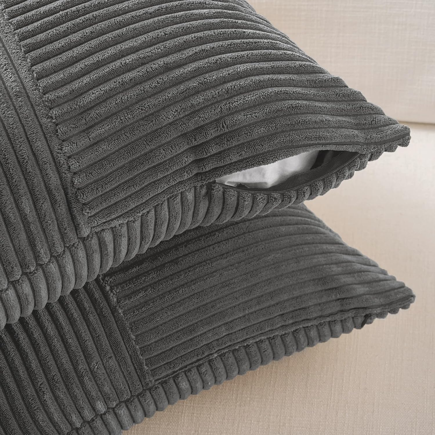 Fancy Homi 2 Packs Dark Gray Decorative Throw Pillow Covers 22x22 Inch for Living Room Couch Bed Sofa, Rustic Farmhouse Boho Home Decor…
