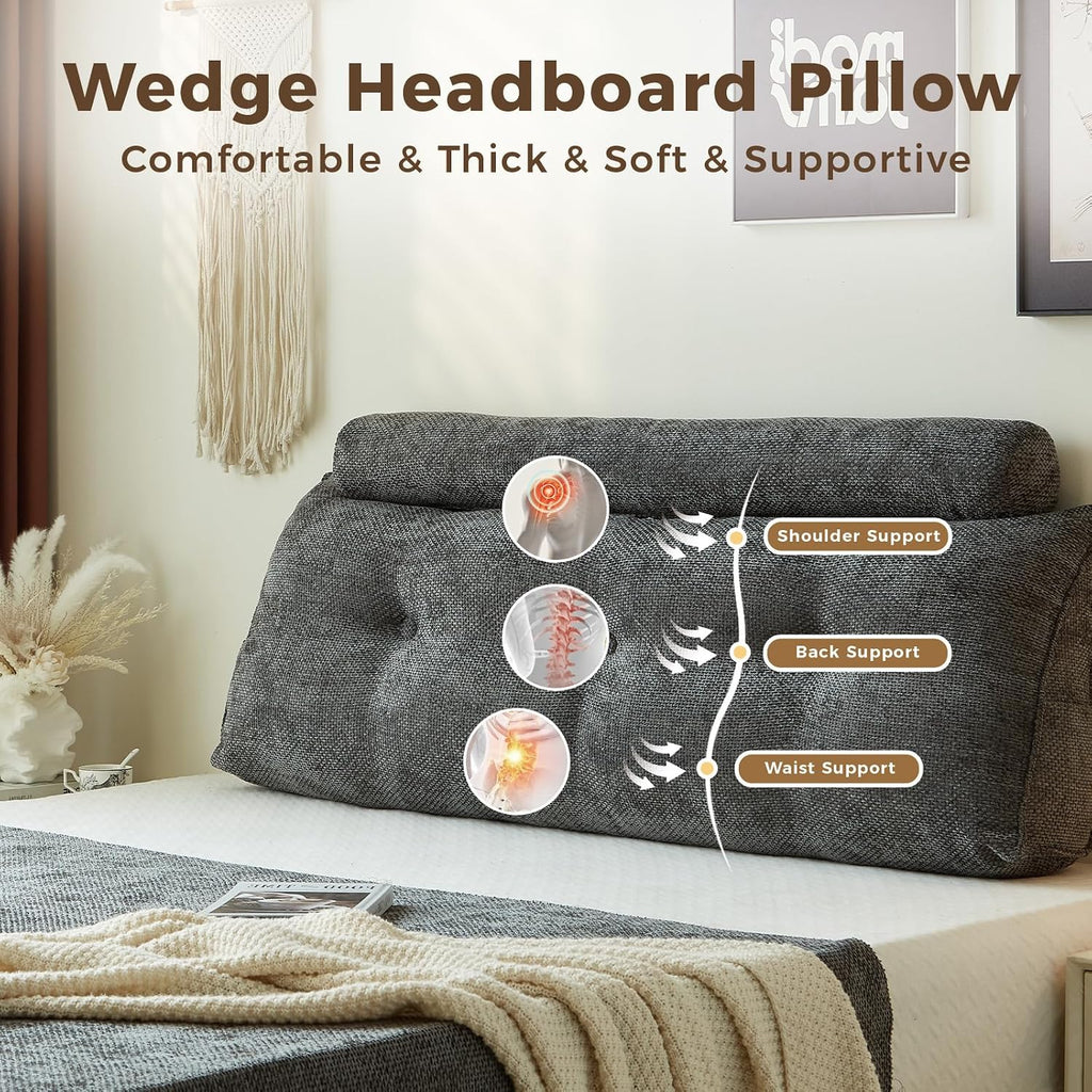 Headboard Pillow for Twin XL – Chenille Large Triangular Wedge Pillow for Headboard Gap, Daybed and Couch Backrest, Reading and Sitting…