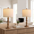 BOBOMOMO 20.5" Rustic Table Lamps Set of 2, Farmhouse Nightstand Lamp with Wood Grain Resin Base & Linen Shade, Small Bedside Lamp for…