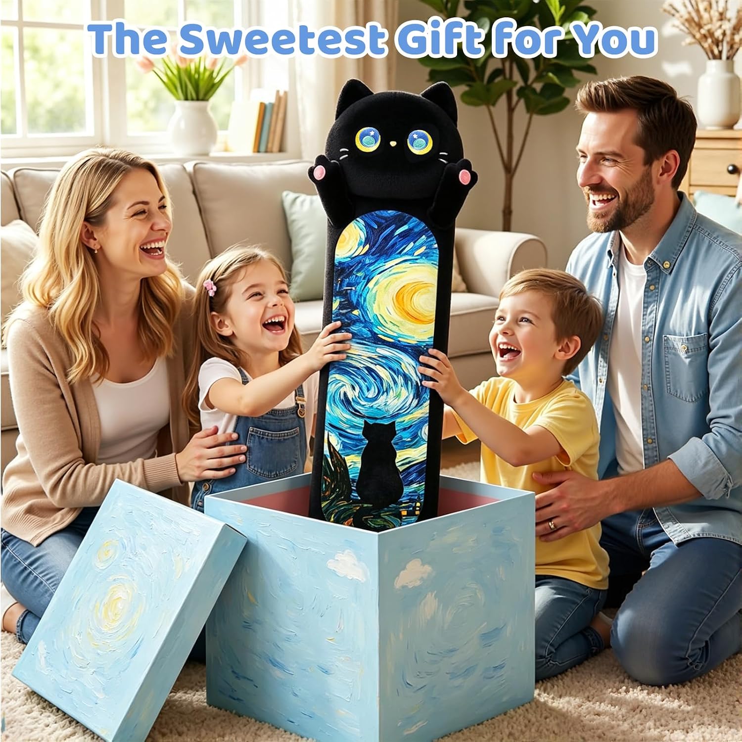 Mewaii Long Cat Plush 5 Sizes, 120% Extra Filling Giant Plushness Kids Body Pillow, Kawaii Cute Black Starry Cat Stuffed Animals…