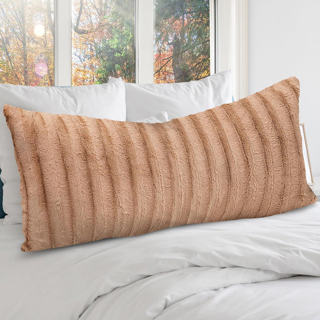 CheerCollection Cheer Collection Faux Fur Long Body Pillow - Accent Throw Pillow for Bed and Couch - Decorative Lumbar Pillow with Insert,…