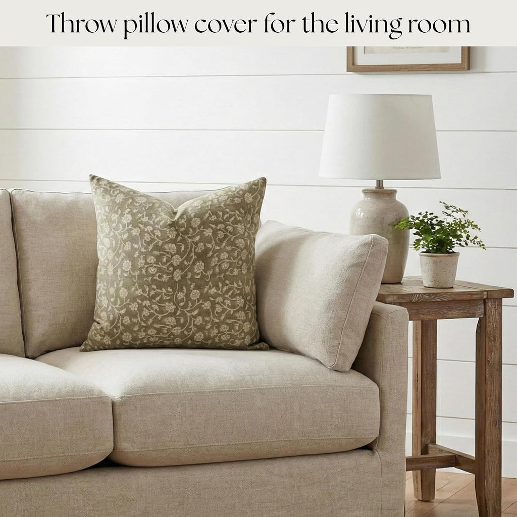LineandLoop Linen Throw Pillow Covers 20x20 inch Floral Pillows Green Spring Decorative Pillow Covers for Living Room, Bedroom 2 inches cot…