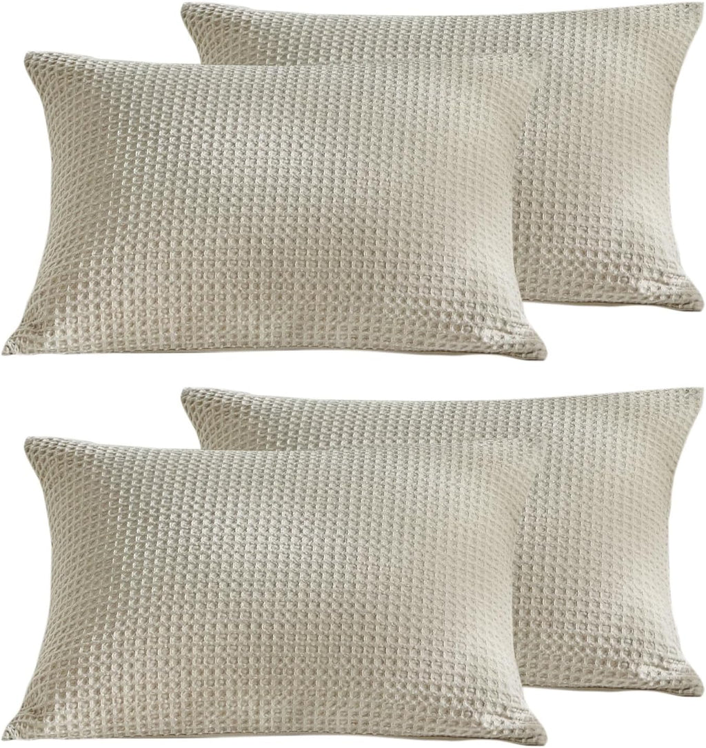 Warmdern Waffle Weave Pillowcases Standard Size 4 Pack Pillow Cases Soft Microfiber Pillow Case Covers Set of 4 Boho Woven Textured Pillowc…