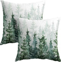 Granbey Winter Forest Pillow Covers 16x16 Inch 2Pcs Watercolor Green Misty Pine Tree Nature Landscape Throw Pillows Cover Mountain Square C…