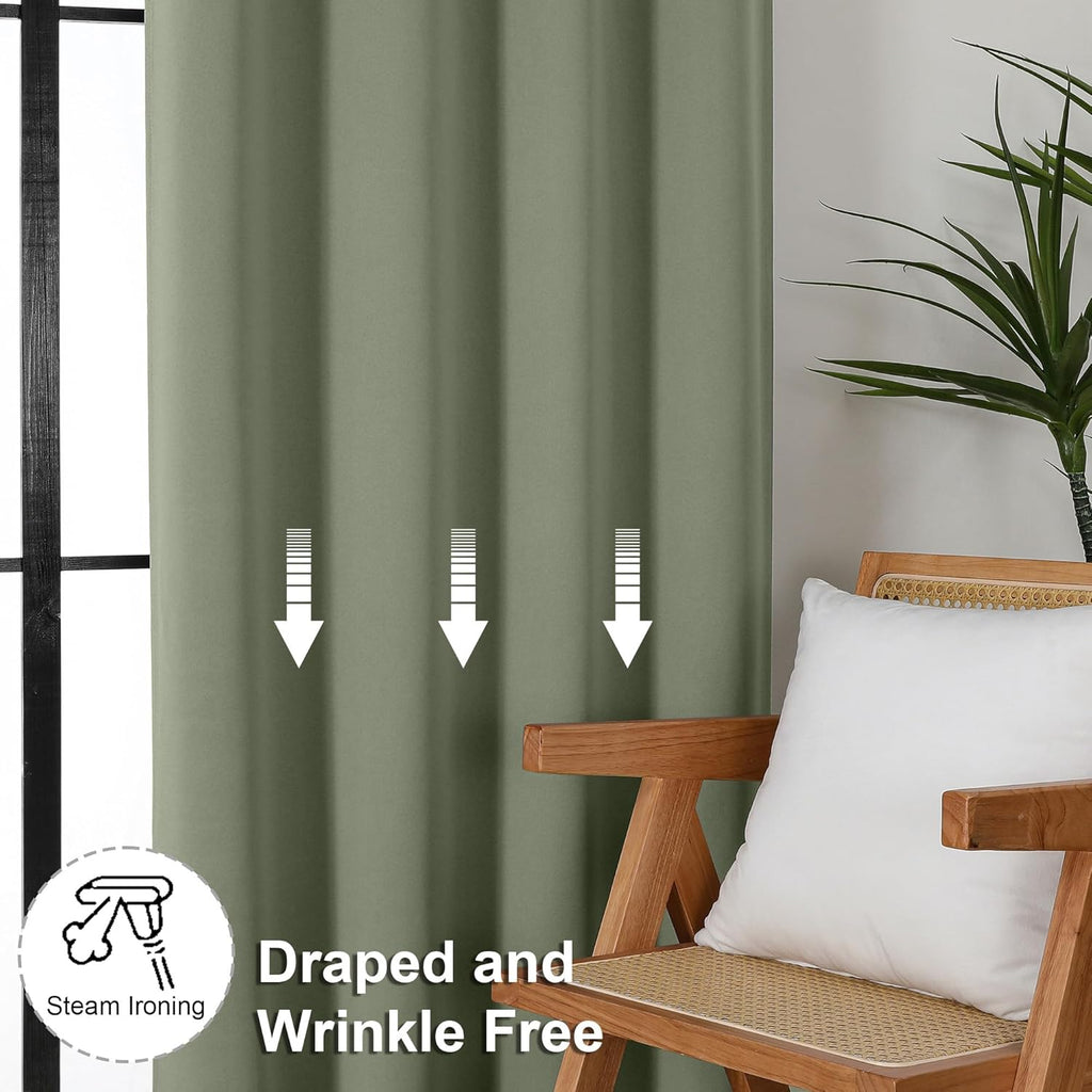 Simplebrand Ava Sage Green Short Blackout Curtains for Bedroom 54 Inches Long 2 Panels Set, Solid Thermal Insulated, Energy Saving Window T…