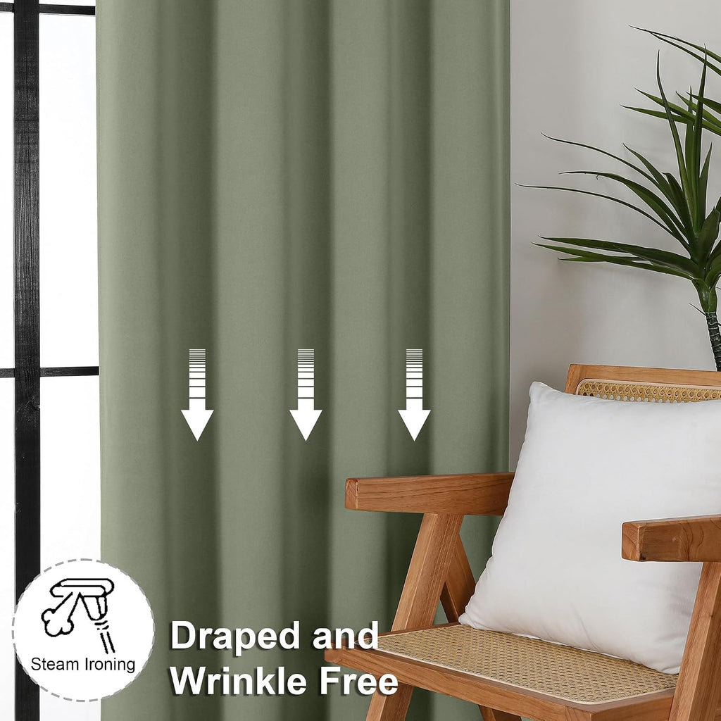 Simplebrand Ava Sage Green Blackout Curtains for Bedroom 96 Inches Long 2 Panels, Solid Thermal Insulated, Energy Saving Living Room Window…