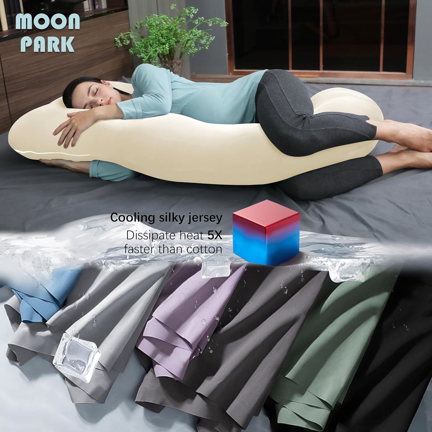 Moonpark MOON PARK Pregnancy Pillows for Sleeping - U Shaped Full Body Maternity Pillow with Removable Cover - Support for Back, Legs, Bell…