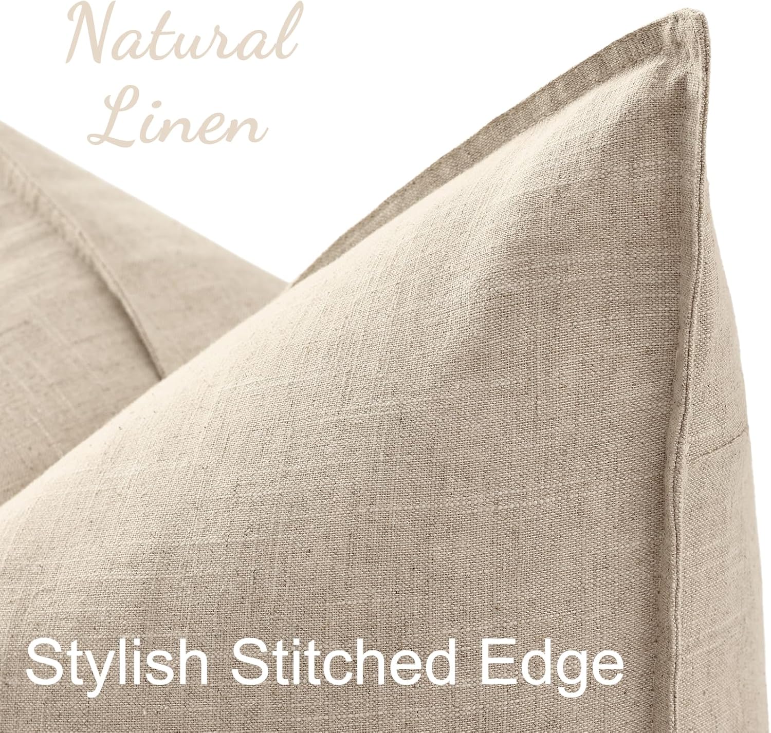 decorUhome Summer Decorative Linen Throw Pillow Covers 18x18 Inch Set of 2 Natural Beige Pillow Covers with Flange Edges Soft Farmhouse Boh…