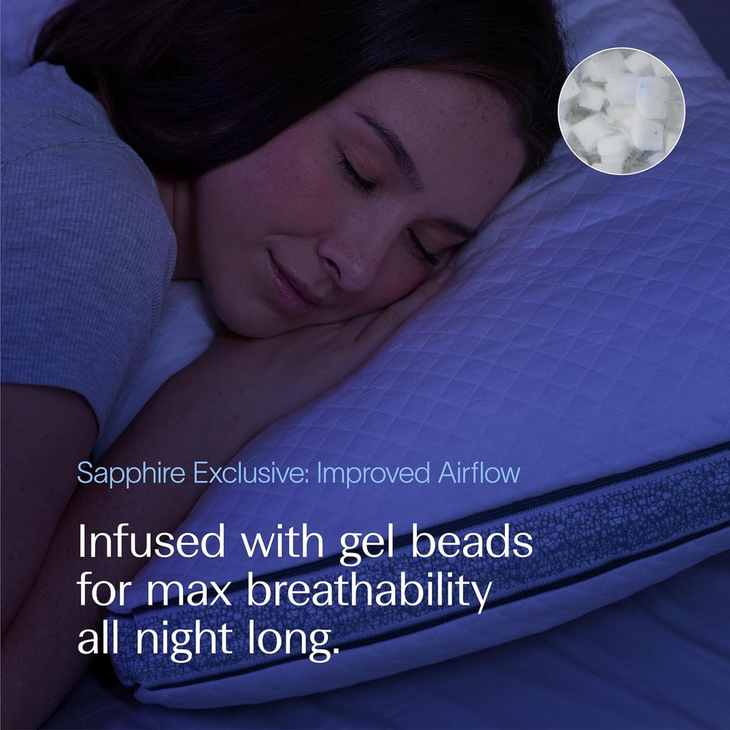 DreamyBlue Gusseted SAPPHIRE Pillow • Adjustable Loft, Luxury Cover, Shredded Memory Foam Fill w/Airflow Beads •Ideal For Wide Shoulders •N…