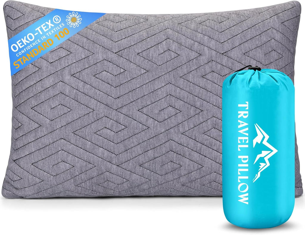 1 MIDDLE ONE Travel Pillow for Sleeping Camping, Memory Foam Small Pillow with Breathable Cover for Backpacking, Airplane, Car (17.5 x 12…