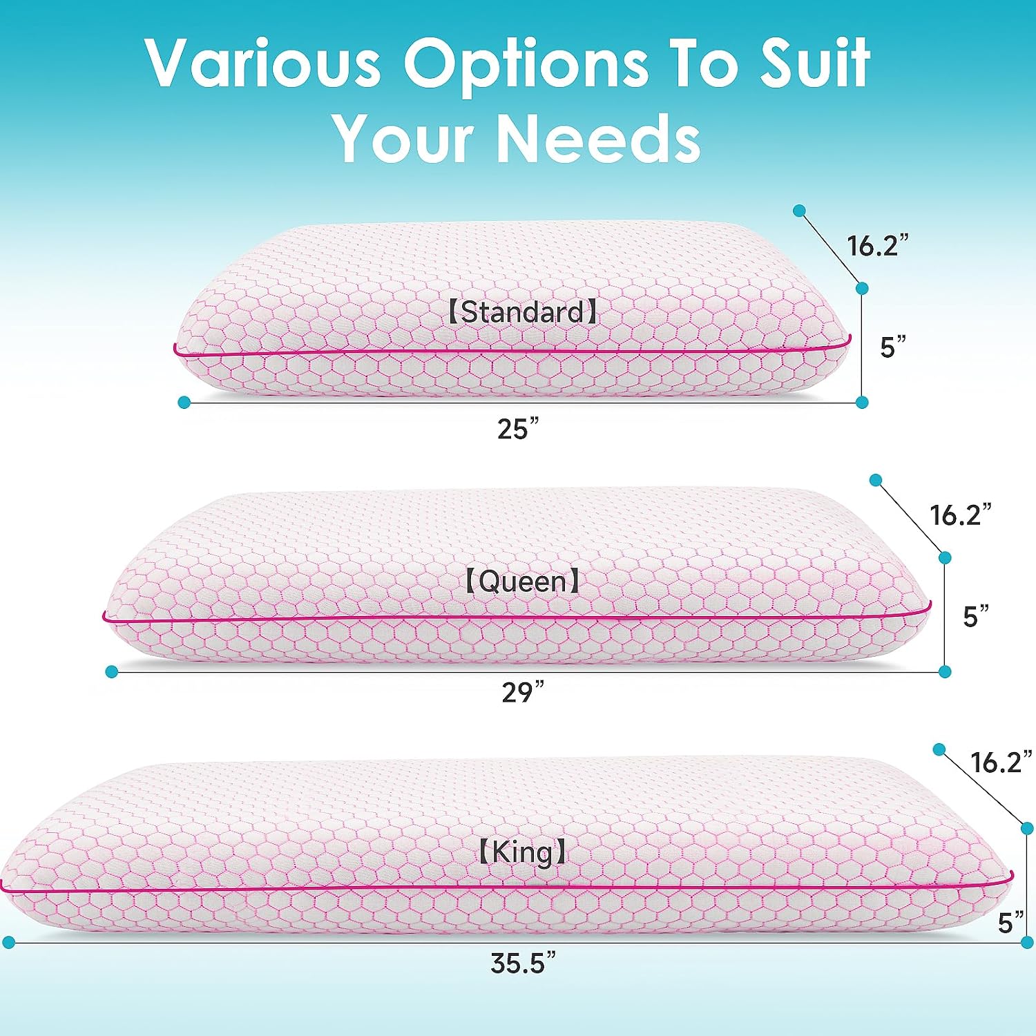 CushyOasis Memory Foam Pillows for Side, Back and Stomach Sleepers, Set of 2, Bed Pillow with Washable Cover and Breathable Mesh, Bed Pillo…