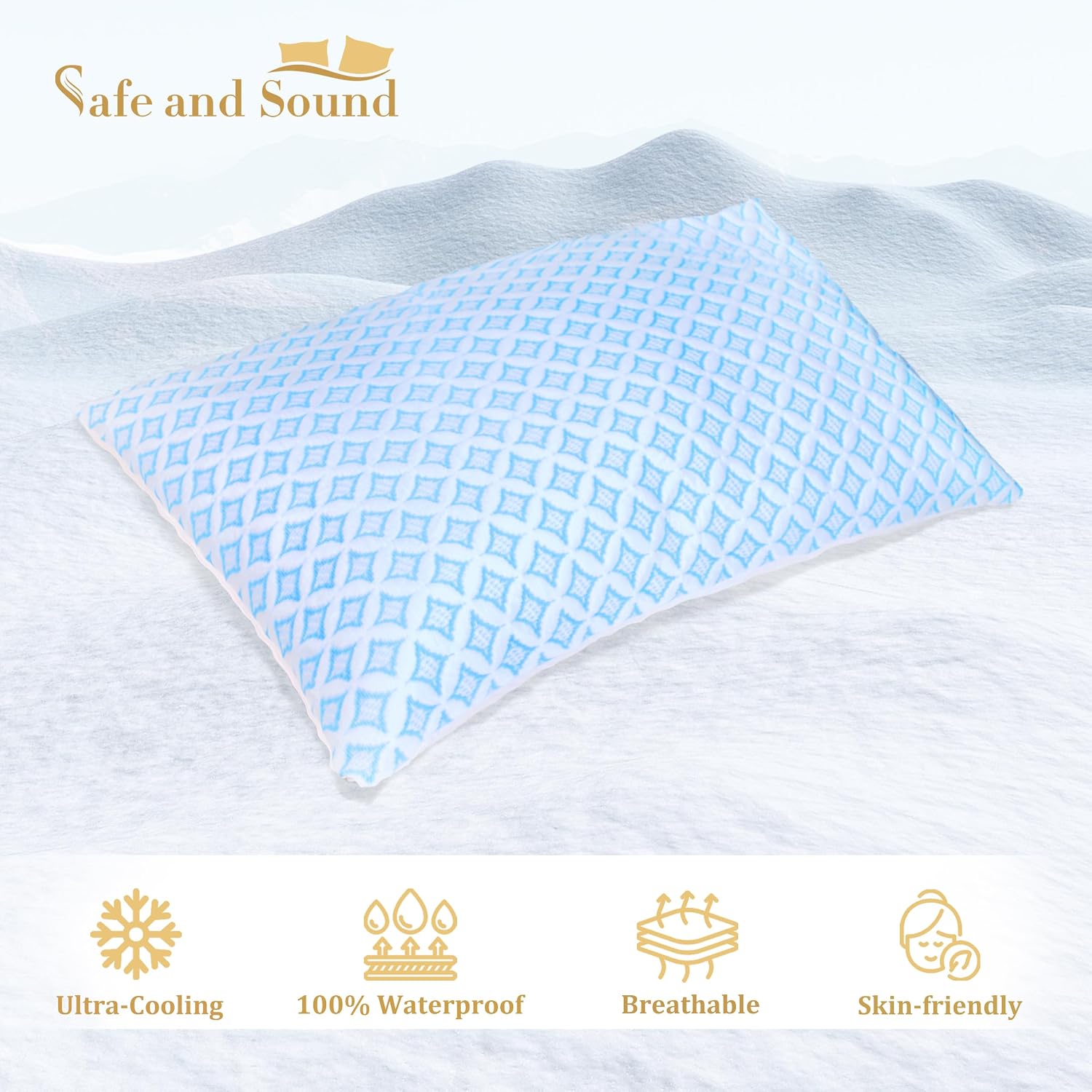 Safe and Sound Cooling Waterproof Pillow Protectors (20x36'') - Breathable Cool Zipped Pillow Cover - PE + Polyester for Summer, Oeko-TEX…