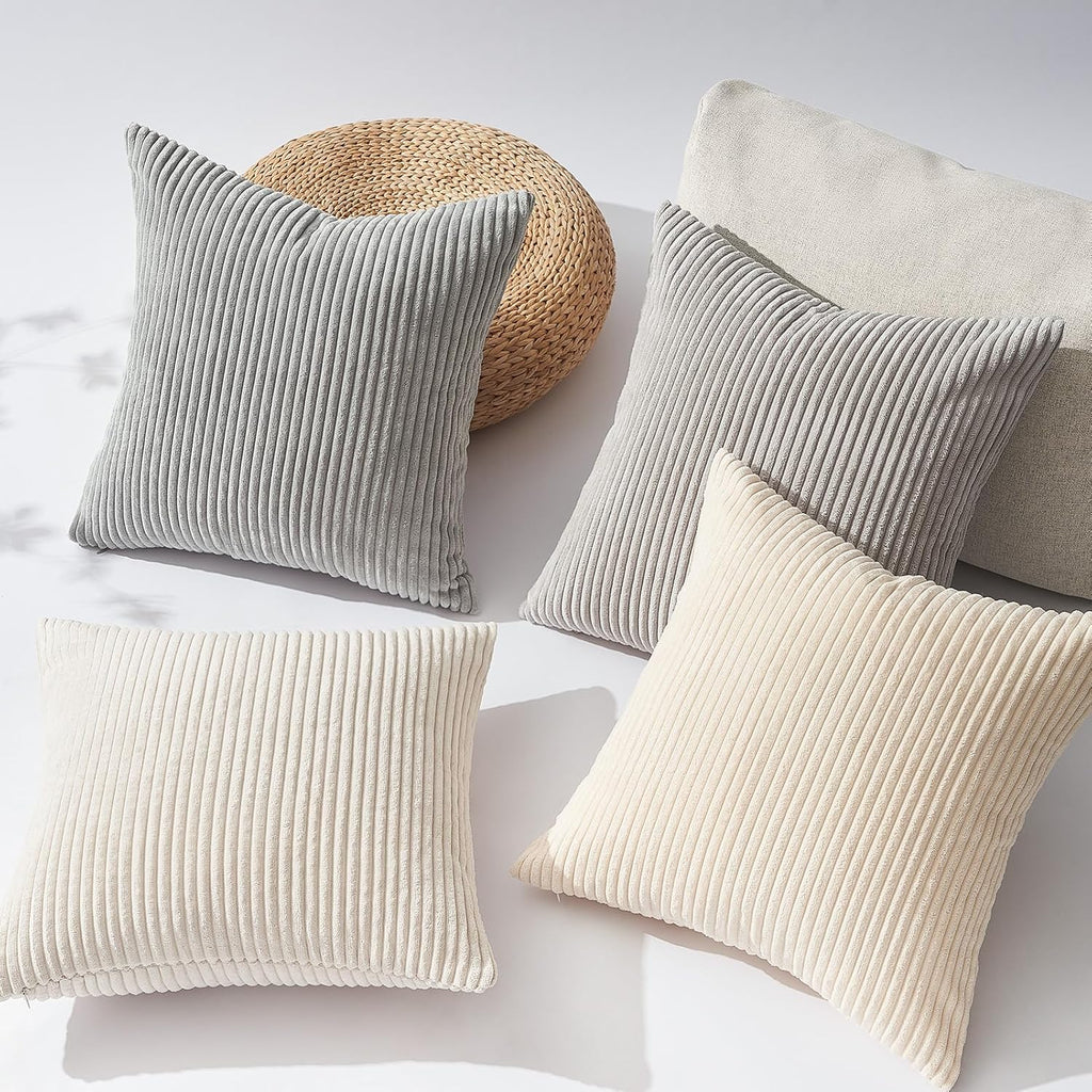 Topfinel 4 Packs Neutral Decorative Throw Pillows Covers 12x12 Inch for Living Room Couch Bed Sofa, Rustic Farmhouse Boho Neutral Home Deco…