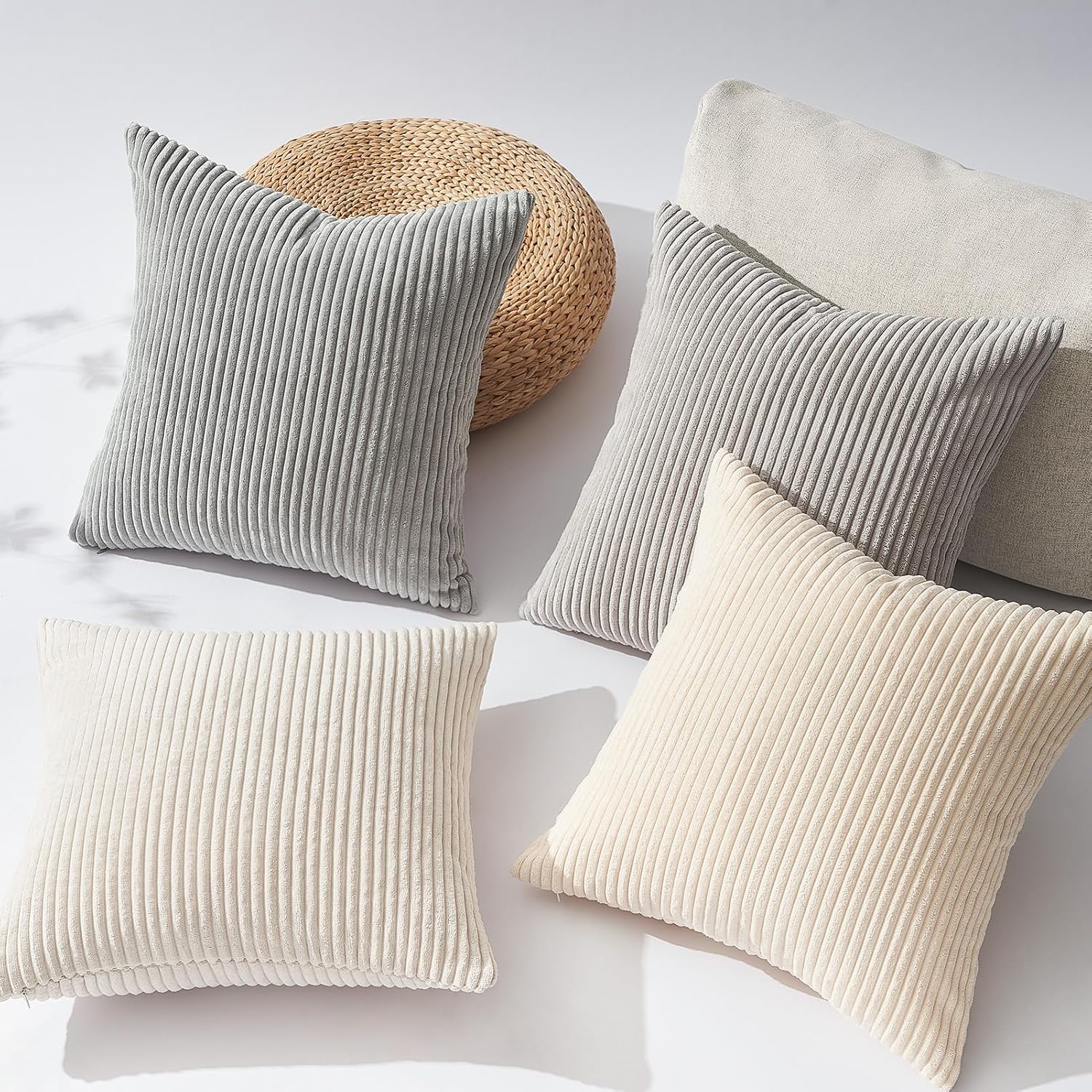 Topfinel 4 Packs Neutral Decorative Throw Pillows Covers 12x12 Inch for Living Room Couch Bed Sofa, Rustic Farmhouse Boho Neutral Home Deco…