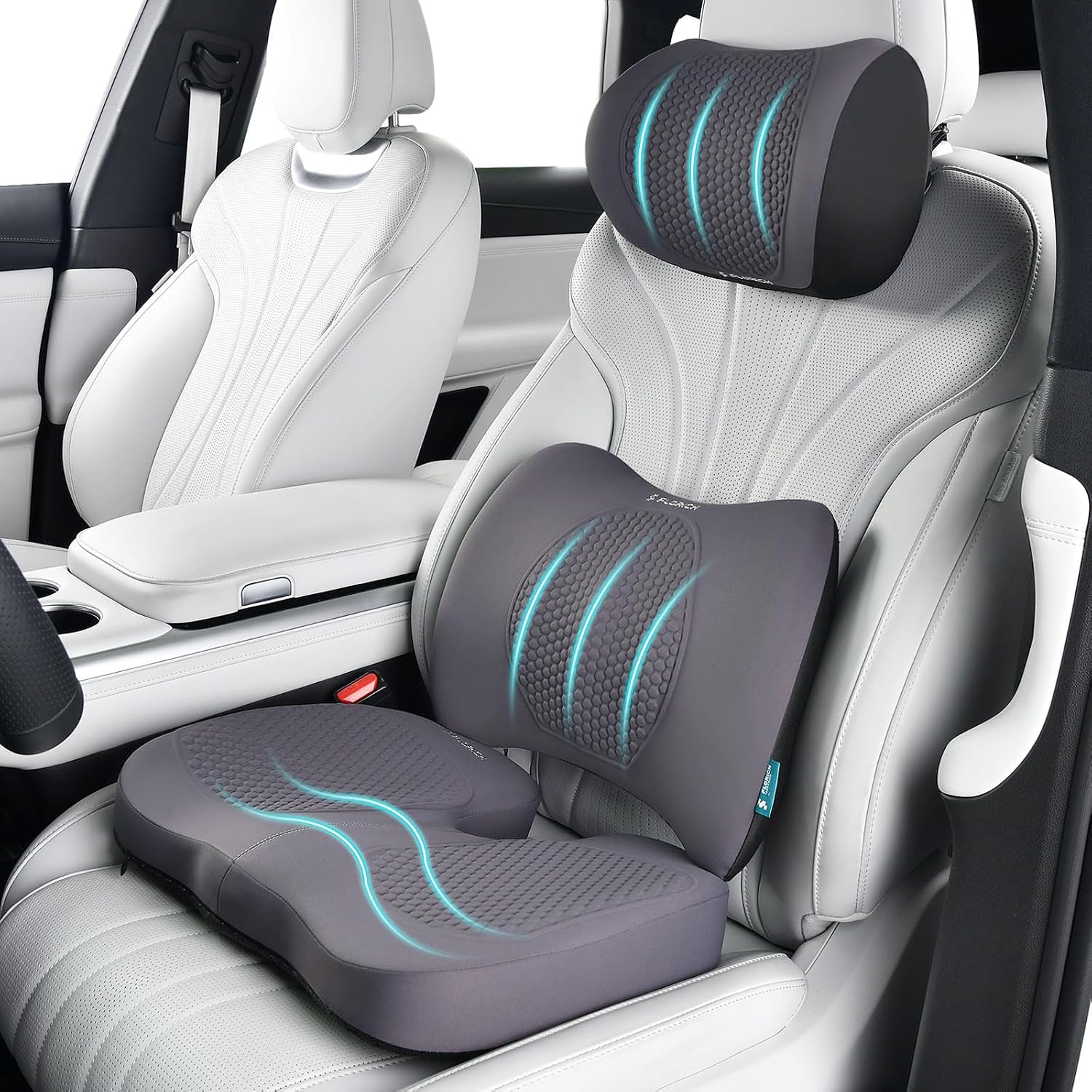FLORICH 3 PCS Seat Cushion for Carseat Lumbar Support Pillow Car Neck Headrest Pillows Memory Foam Gel Memory Foam Massage Point Seat…