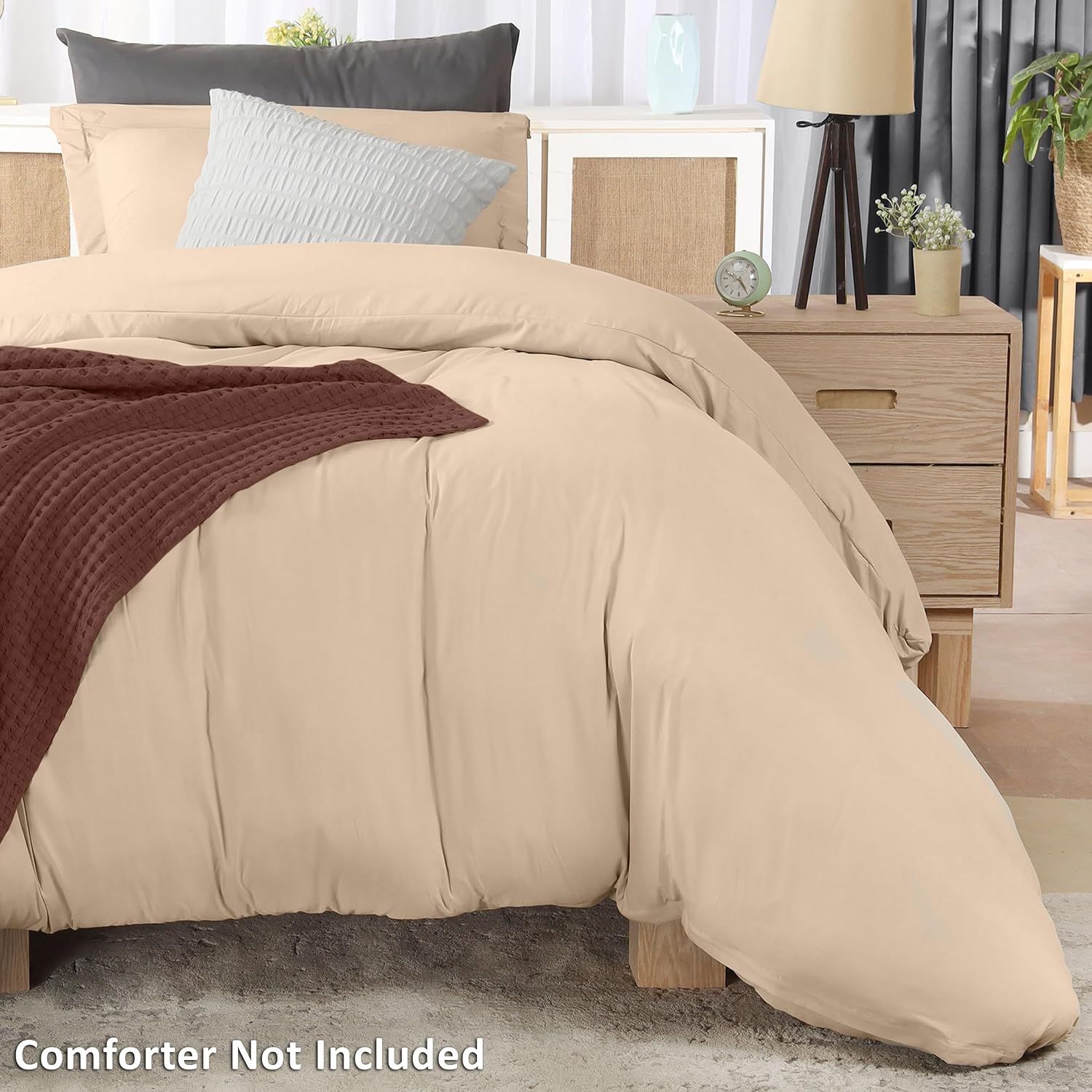 Utopia Bedding Duvet Cover Twin Size - 2 Piece with Zipper Closure - 1 Comforter Cover 68X90 Inches & 1 Pillow Sham 20X26 Inches (Beige)…