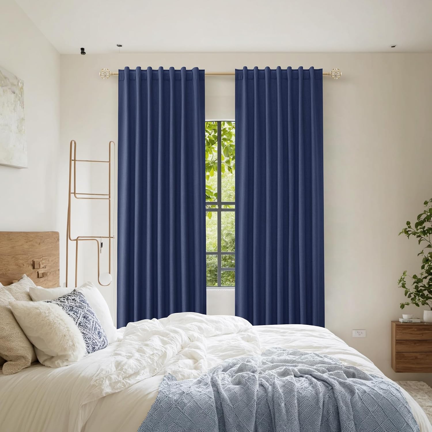 Guken 100% Blackout Curtains 100 Inch Length 2 Panels Set for Living Room Bedroom Back Tab Thermal Insulated Black Out Linen Drapes Room Da…