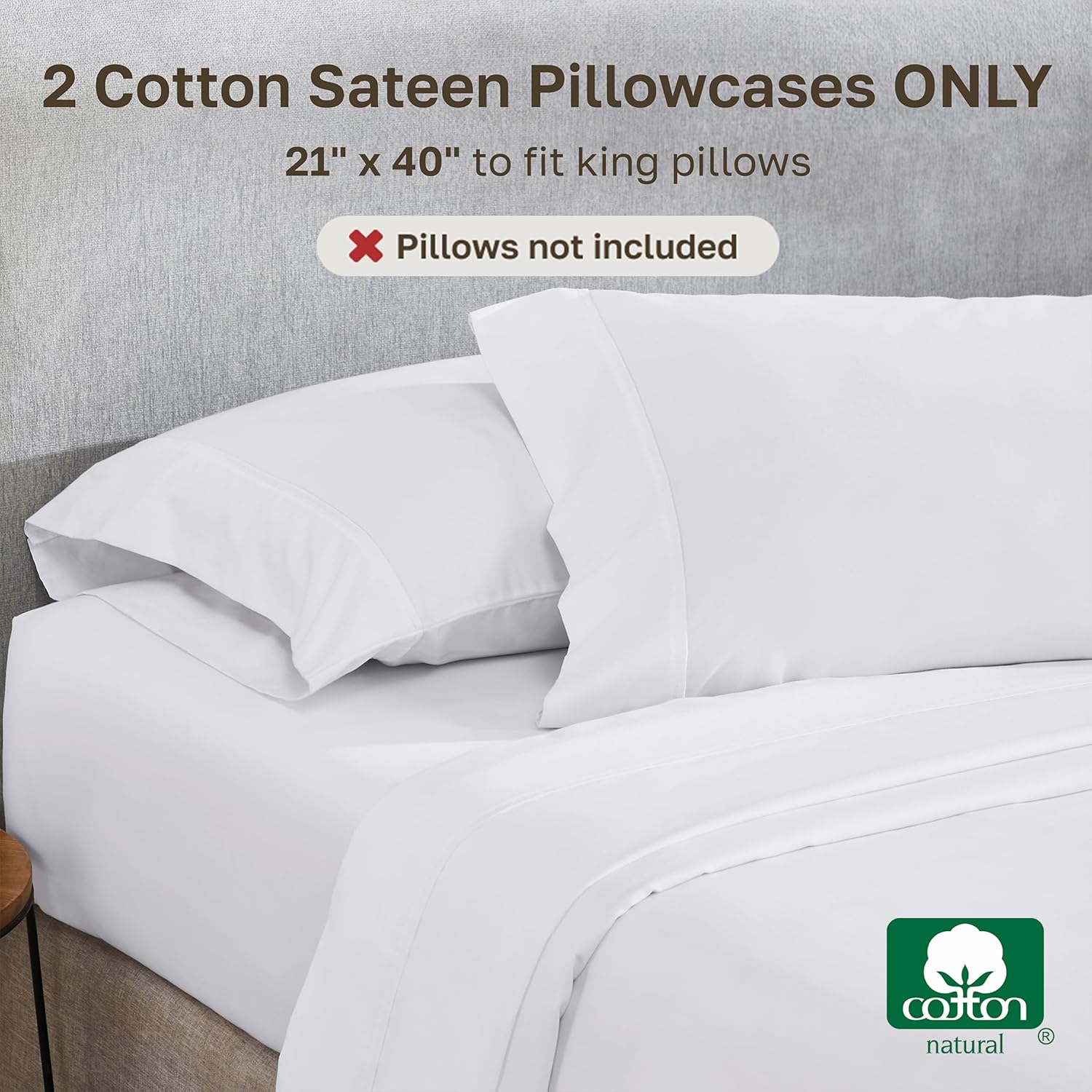 CaliforniaDesignDen California Design Den King Size Pillowcase Set - 400 Thread Count, 100% Cotton Sateen, Set of 2 Pillow Covers, Soft and…